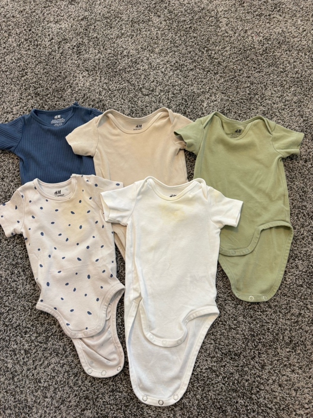 H&M Baby Short-Sleeve Bodysuit Set - Navy, Cream, Beige, Olive, White, Polka Dot
